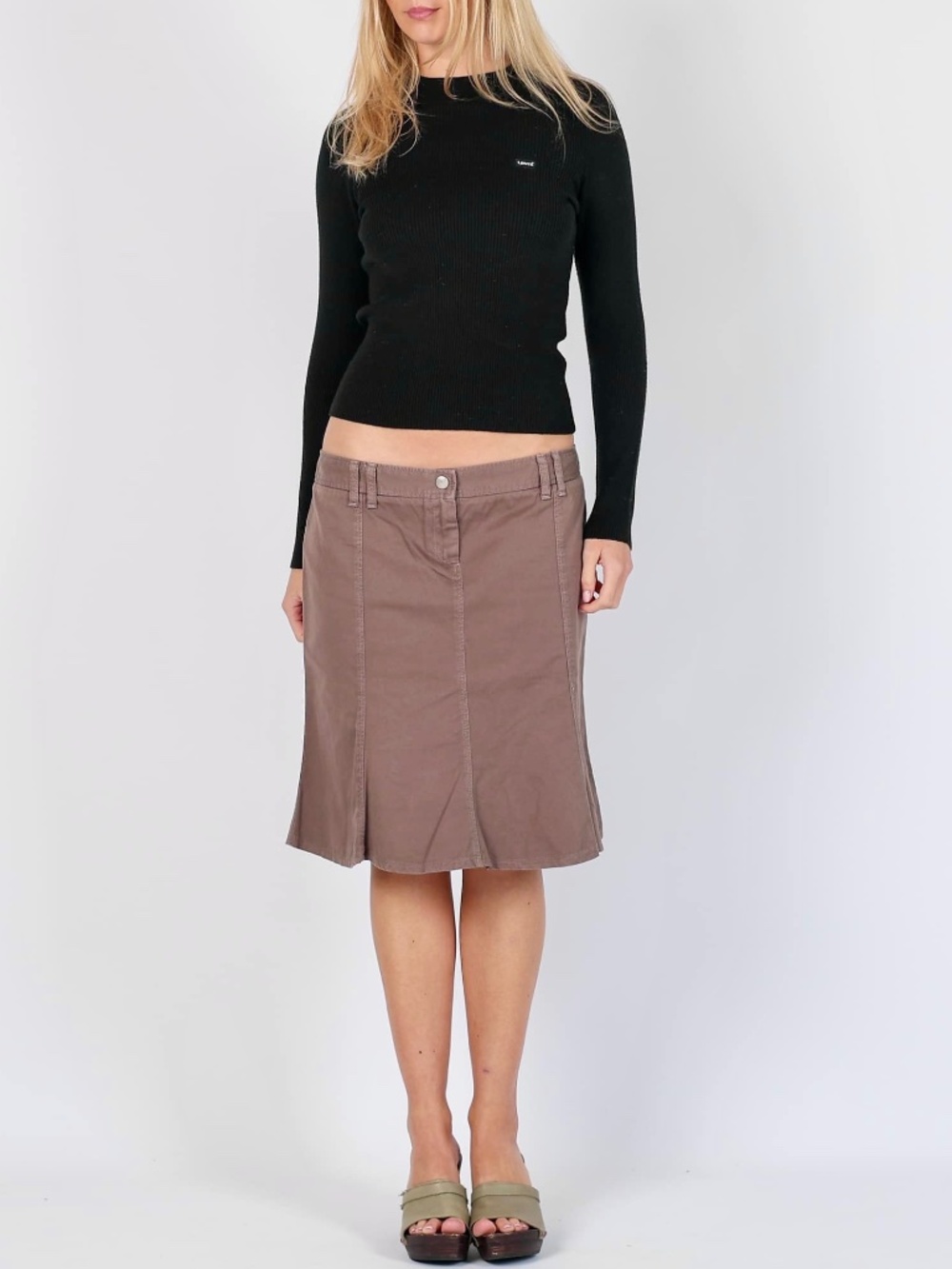 Y2K Minimalist Vintage Sisley Cotton A Line Utility Skirt Taupe IT 44